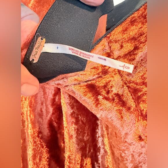 Free People Solid Serious Swagger Skirt Velvet Copper Midi Skirt - Large - Picture 5 of 8